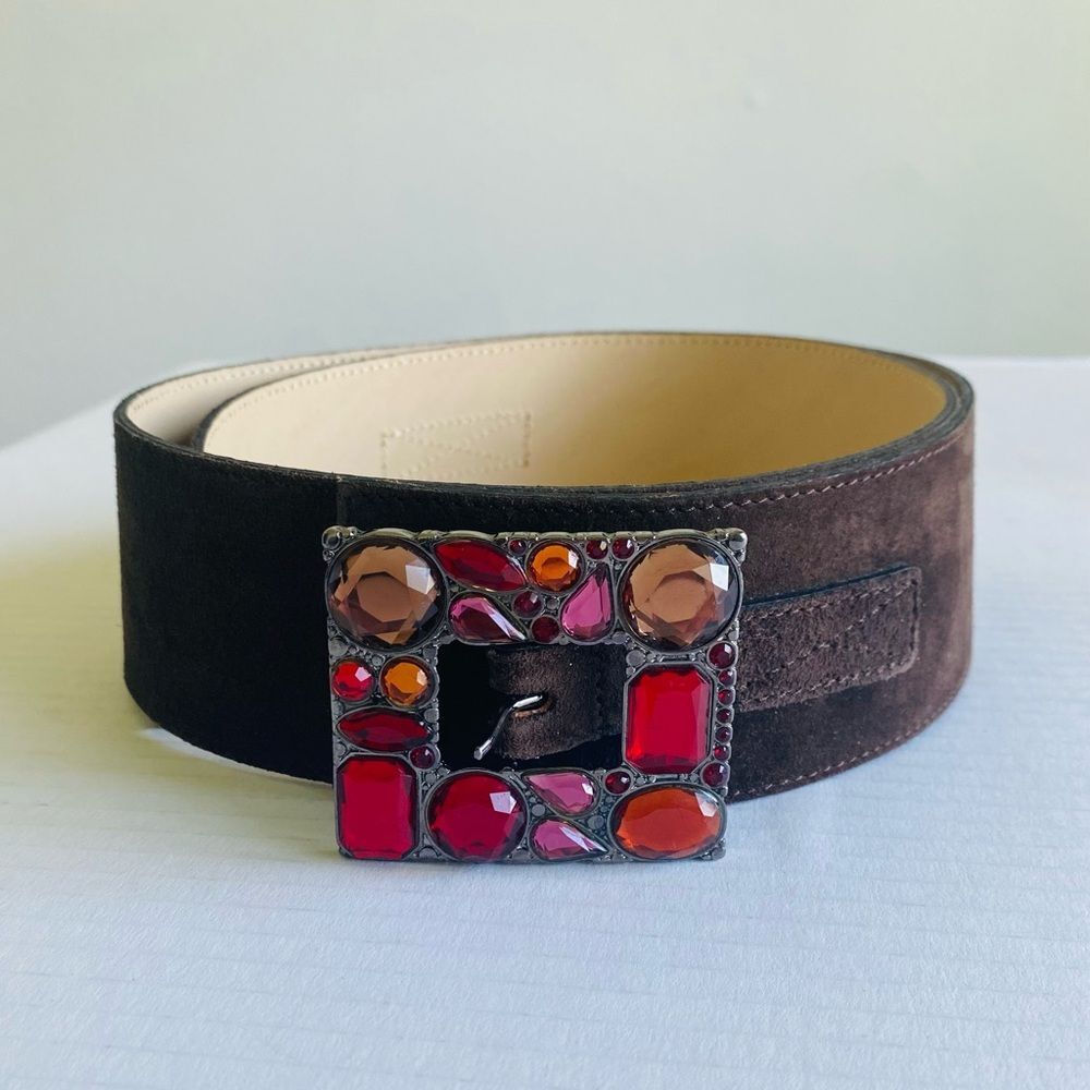 Devernois Suede Embellished Brown Waist Belt Size XL Luxury Boho